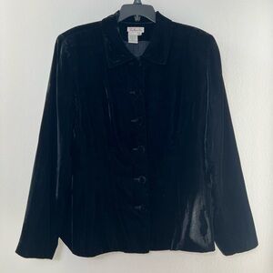 Talbots Black Velvet Jacket  Blazer Covered Buttons Size 14 Made USA